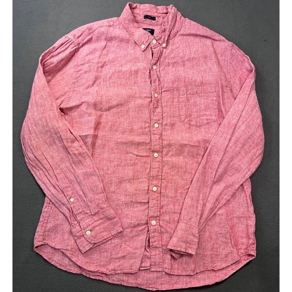 J Crew Shirt Mens XL Red Slim Fit Linen Button Down Long Sleeve - Picture 1 of 10